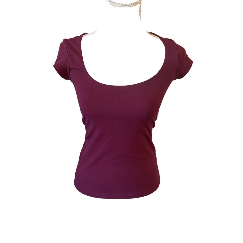 Free People Plum Burgundy Scoop Neck Top Small Fitted Baby Tee  Minimalist Basic